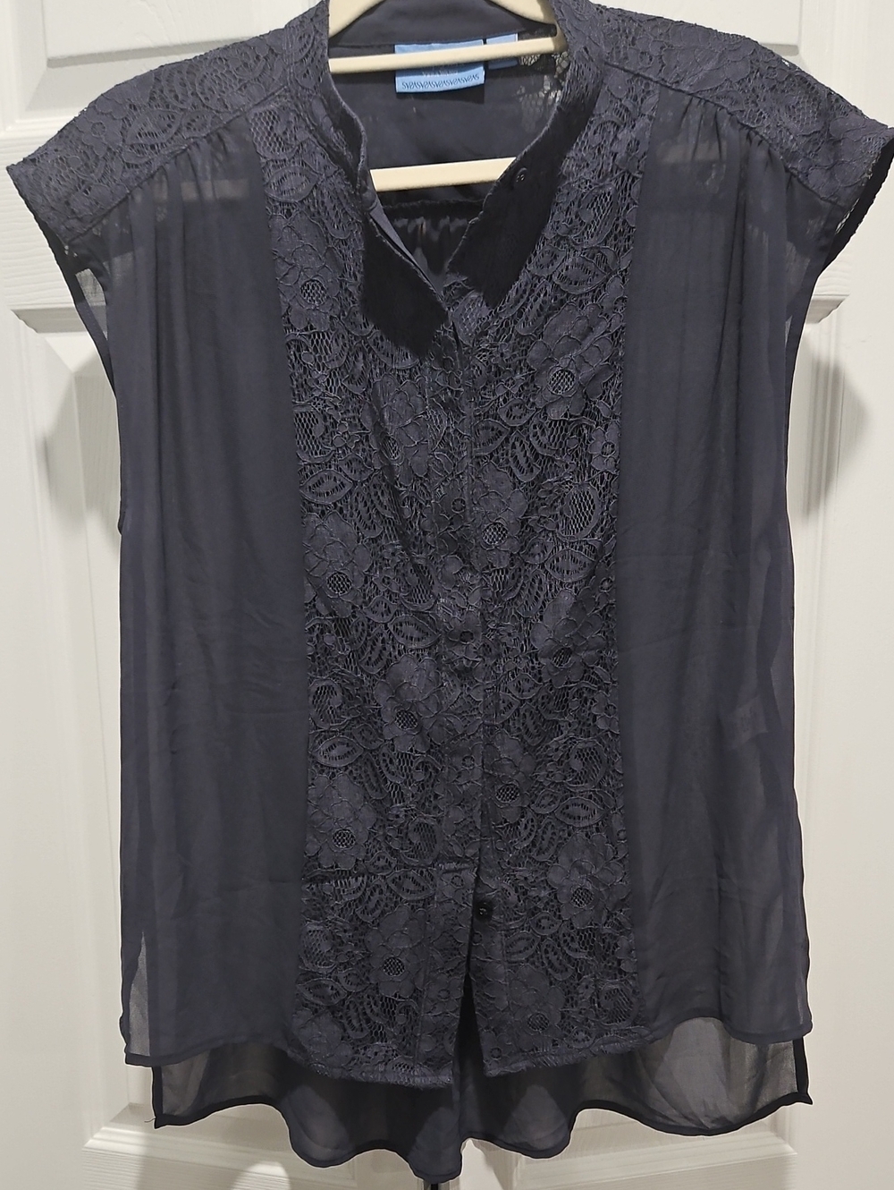 Simply Vera Vera Wang Navy Lace-Front Sheer Blouse